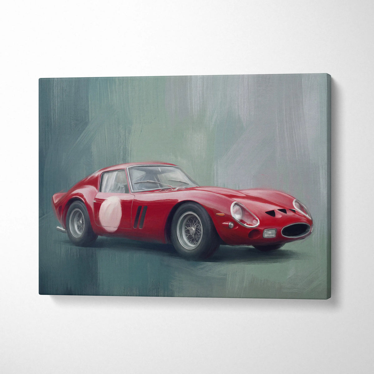 Red Ferrari 250 GTO inspired canvas art print featuring classic Italian sports car with white circular and black number 11 decals