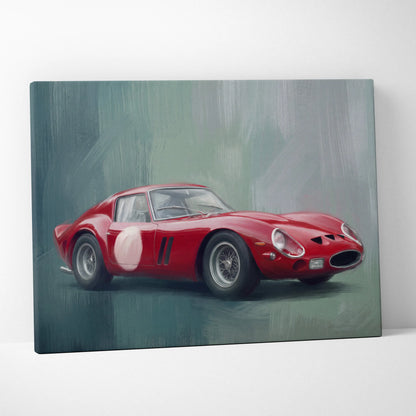 Red ferrari 250 gto canvas painting with white racing number and decals classic italian sports car wall art print