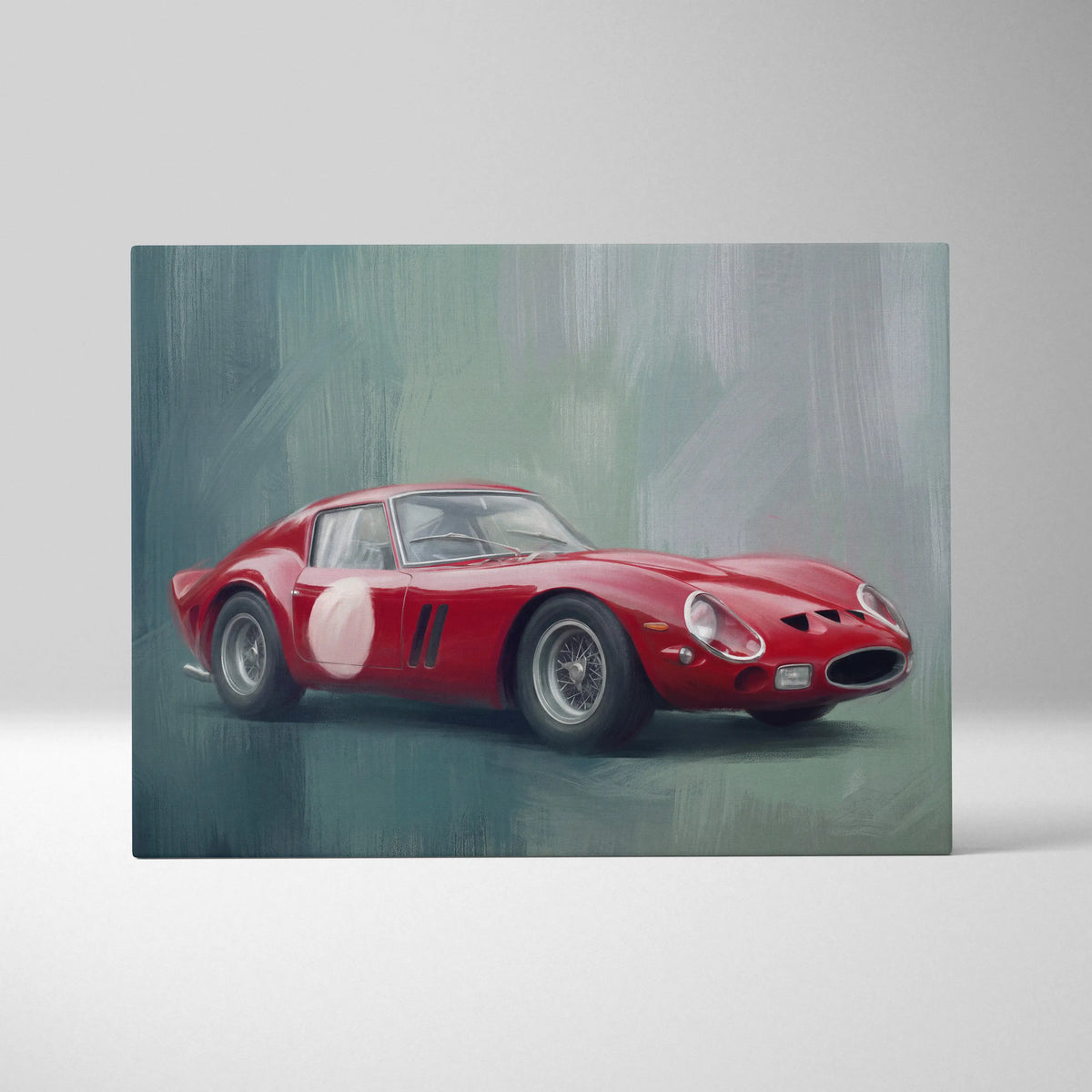 Red ferrari 250 gto racing car painting with white stripe decals on canvas wall art classic italian sports car print