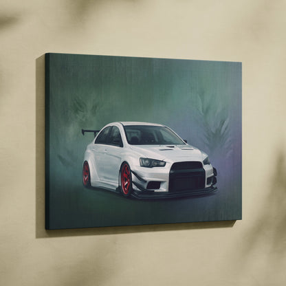 Mitsubishi Lancer Evolution X Inspired Car Wall Art, Rally Drift Racing Canvas Print for Garage