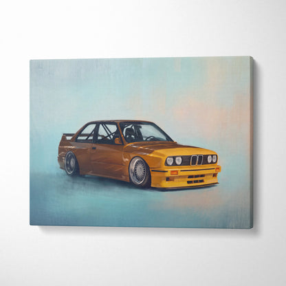 BMW E30 M3 Inspired Car Wall Art - Classic German Motorsport Canvas Painting for Garage