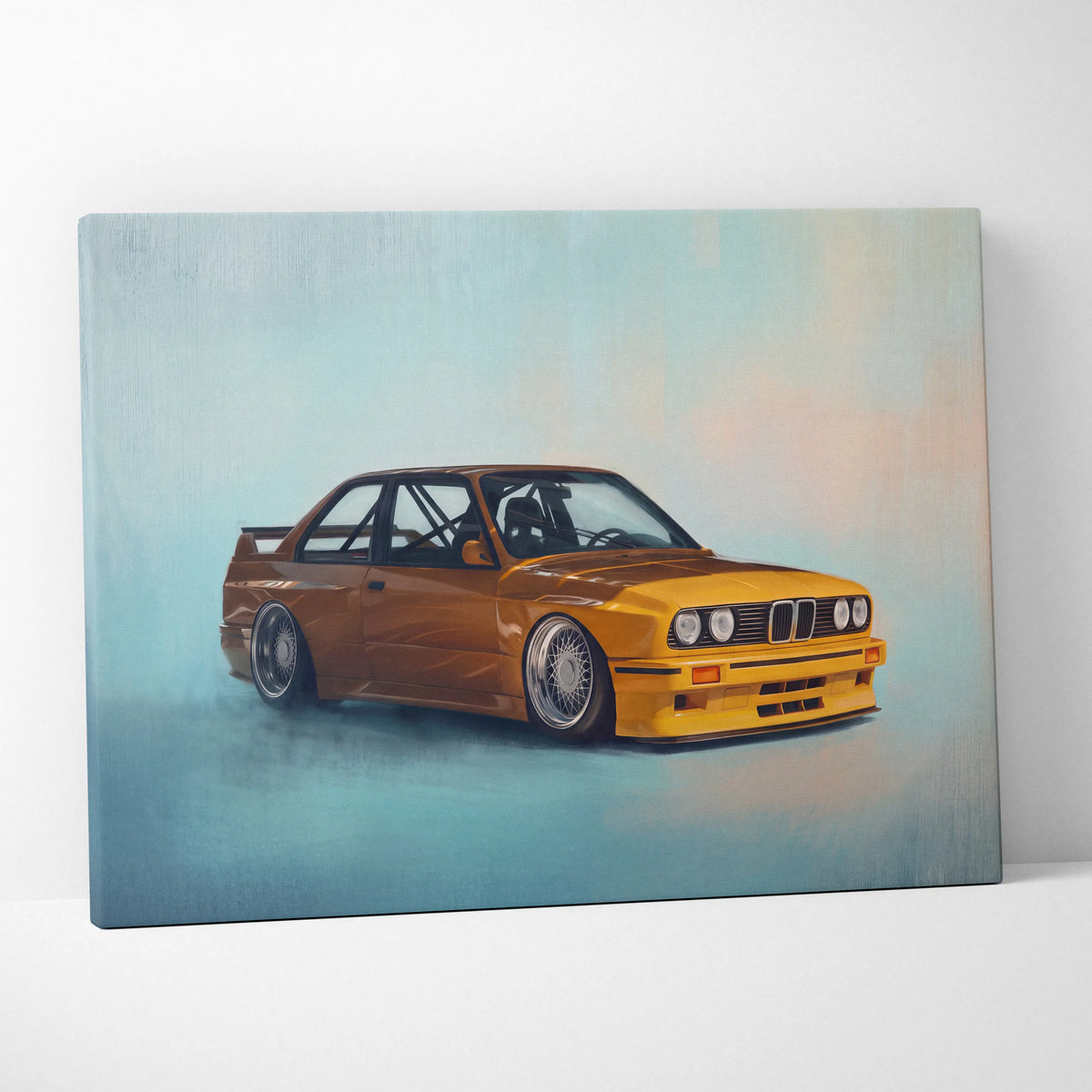 BMW E30 M3 Inspired Car Wall Art - Classic German Motorsport Canvas Painting for Garage