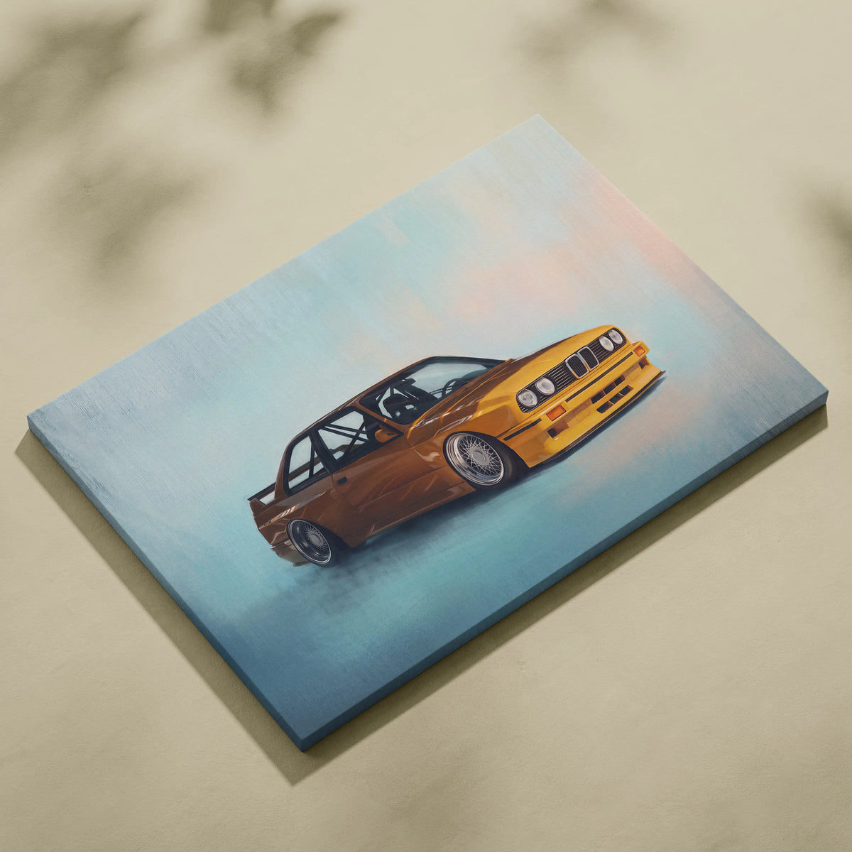 BMW E30 M3 Inspired Car Wall Art - Classic German Motorsport Canvas Painting for Garage