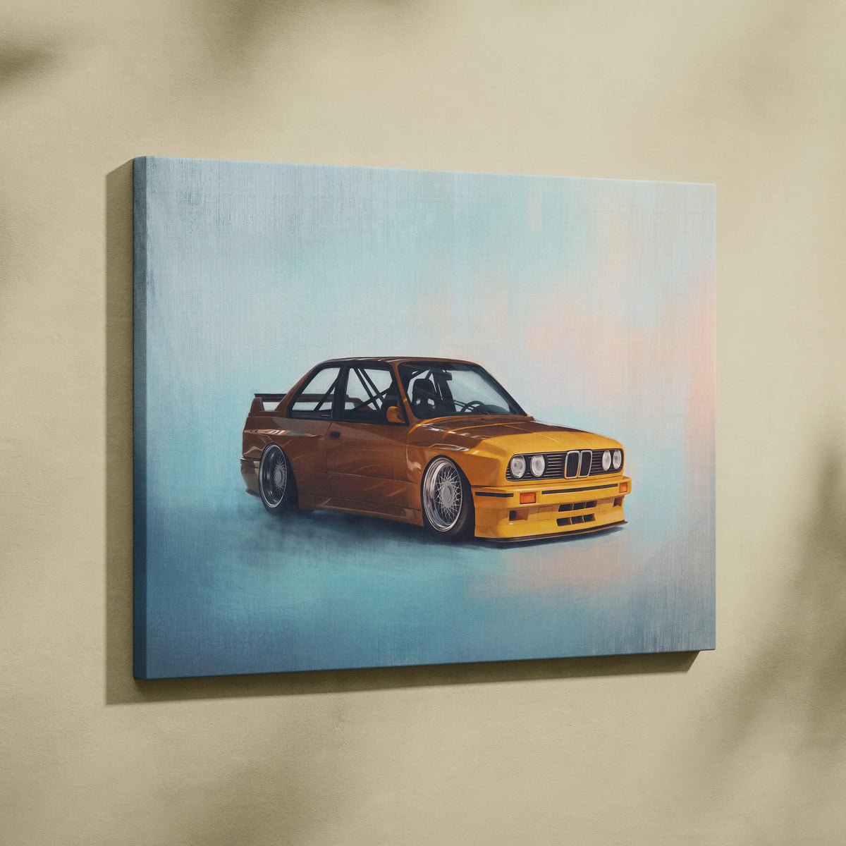BMW E30 M3 Inspired Car Wall Art - Classic German Motorsport Canvas Painting for Garage