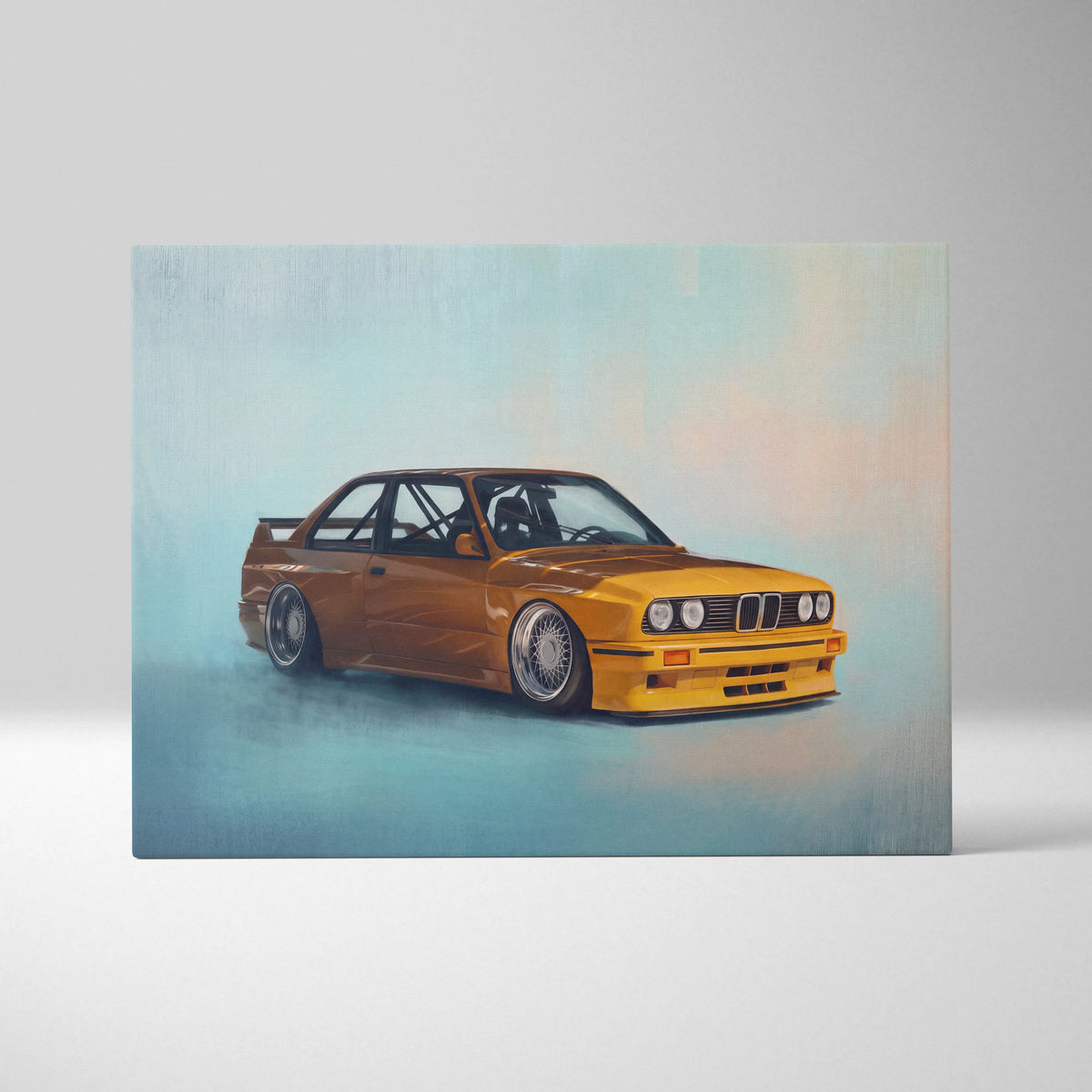 BMW E30 M3 Inspired Car Wall Art - Classic German Motorsport Canvas Painting for Garage