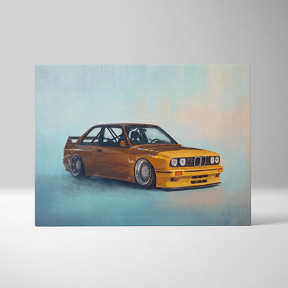 BMW E30 M3 Inspired Car Wall Art - Classic German Motorsport Canvas Painting for Garage