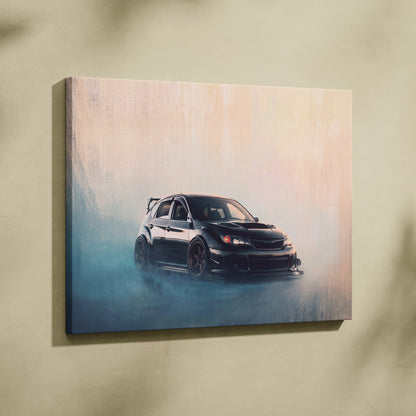 Subaru Impreza WRX STI Inspired Canvas Wall Art, Hatchback Rally Car Painting for Bedroom Decor