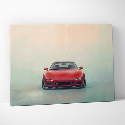 Lowered Mazda FD RX-7 Inspired Automotive Canvas Art, Rotary Drift Car Wall Decor for Bedroom