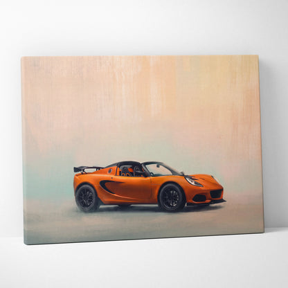 Vibrant orange lotus exige sports car side-profile painting on canvas luxury sports car wall decor print