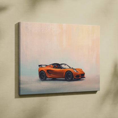 Orange lotus exige sports car canvas print featuring luxury wall decor for automotive enthusiasts