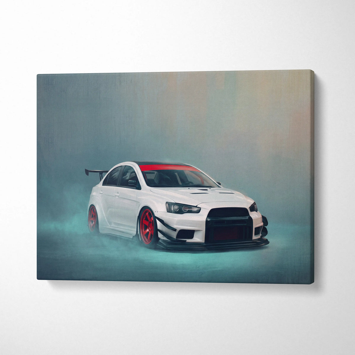 Mitsubishi Lancer Evolution X Inspired Canvas Art, Rally Tuner Car Wall Painting for Garage