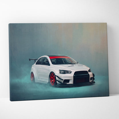 Mitsubishi Lancer Evolution X Inspired Canvas Art, Rally Tuner Car Wall Painting for Garage
