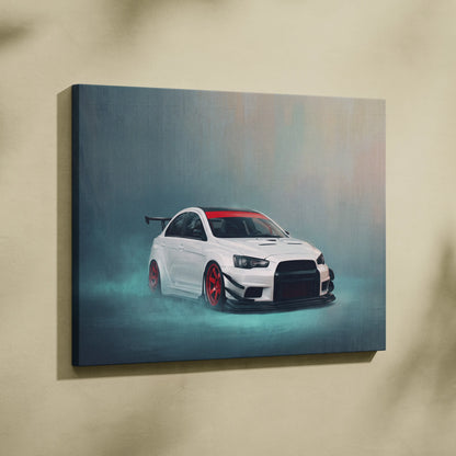 Mitsubishi Lancer Evolution X Inspired Canvas Art, Rally Tuner Car Wall Painting for Garage