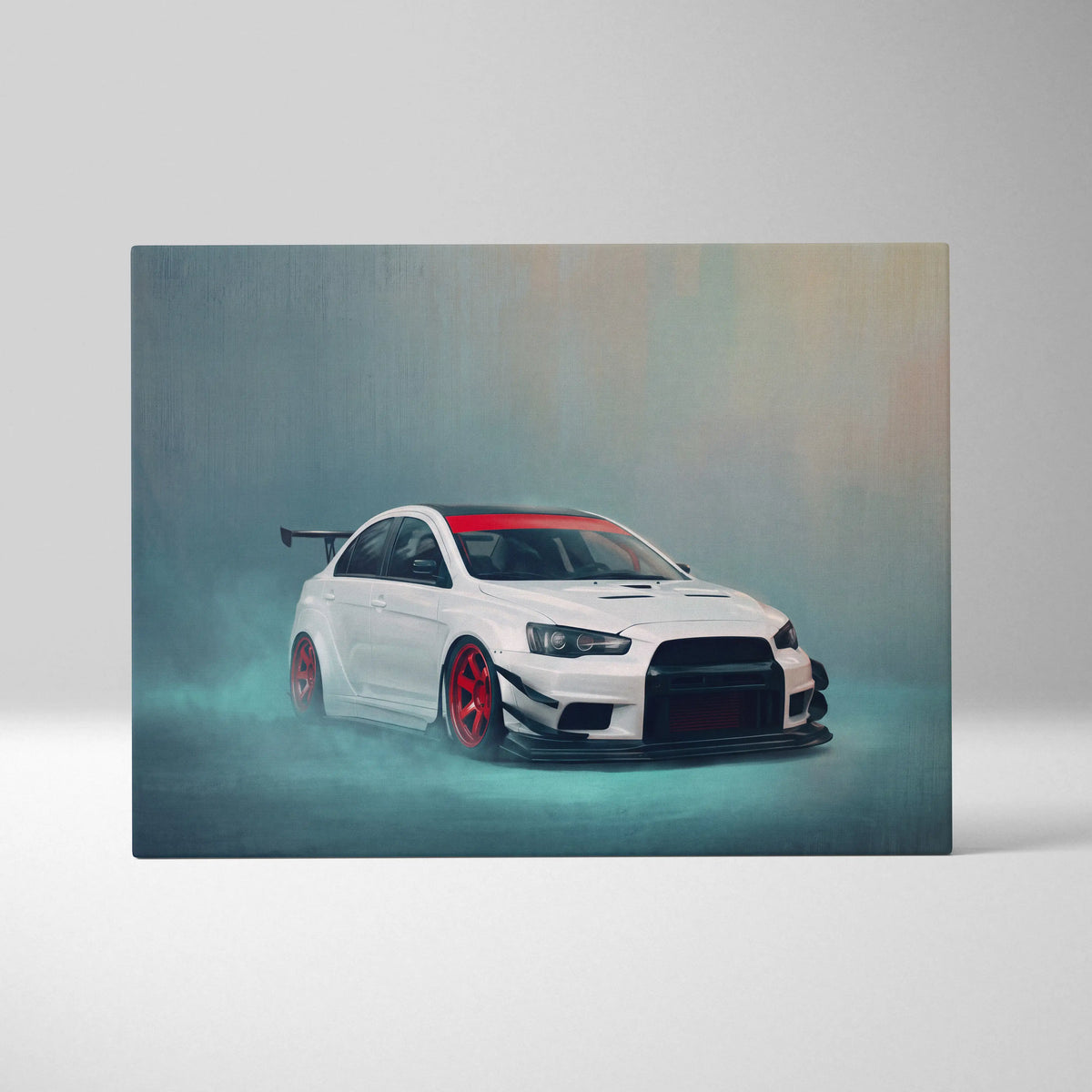 Mitsubishi Lancer Evolution X Inspired Canvas Art, Rally Tuner Car Wall Painting for Garage