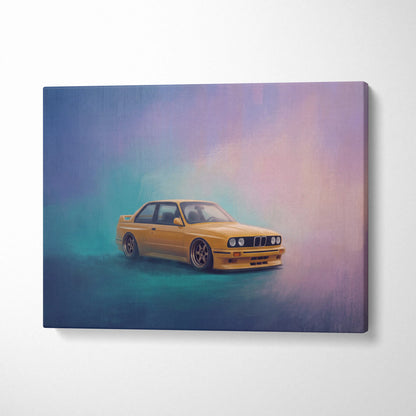 BMW E30 M3 Inspired Automotive Wall Art, Classic German Sports Car Canvas Art Print