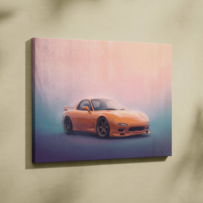 Mazda FD RX-7 Inspired Car Wall Art, Drift Racing Canvas Print for Office Decor