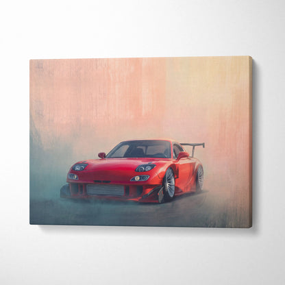 Mazda RX-7 Inspired Canvas Wall Art, Racing Drift Car Painting for Bedroom Decor