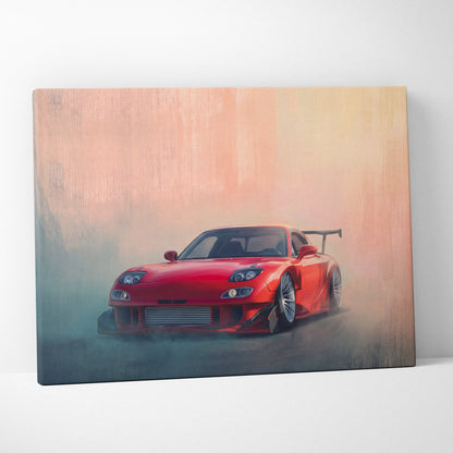 Mazda RX-7 Inspired Canvas Wall Art, Racing Drift Car Painting for Bedroom Decor