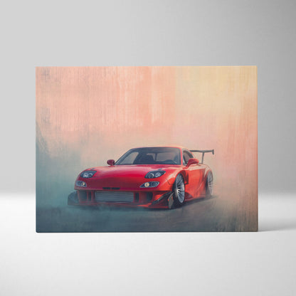 Mazda RX-7 Inspired Canvas Wall Art, Racing Drift Car Painting for Bedroom Decor