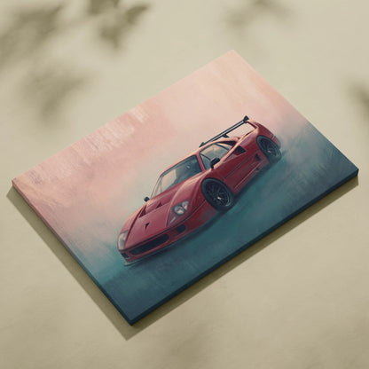 Ferrari F40 Inspired Canvas Art, Retro Supercar Wall Art Decor for Garage