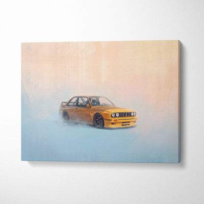 BMW E30 M3 Inspired Car Wall Art, Classic German Touring Car Canvas Painting