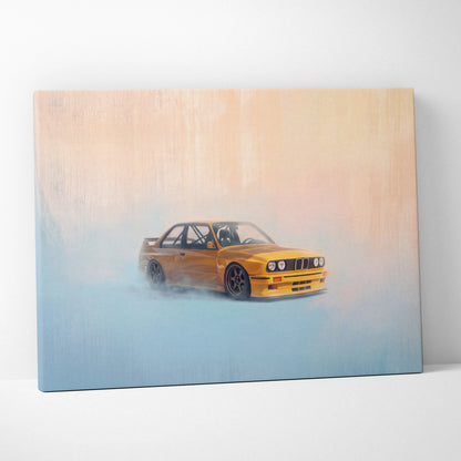 BMW E30 M3 Inspired Car Wall Art, Classic German Touring Car Canvas Painting