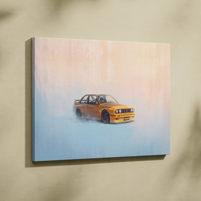 BMW E30 M3 Inspired Car Wall Art, Classic German Touring Car Canvas Painting