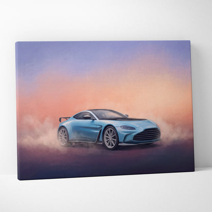 Aston Martin Vantage Inspired Car Wall Art, Modern British Sports Car Canvas Painting