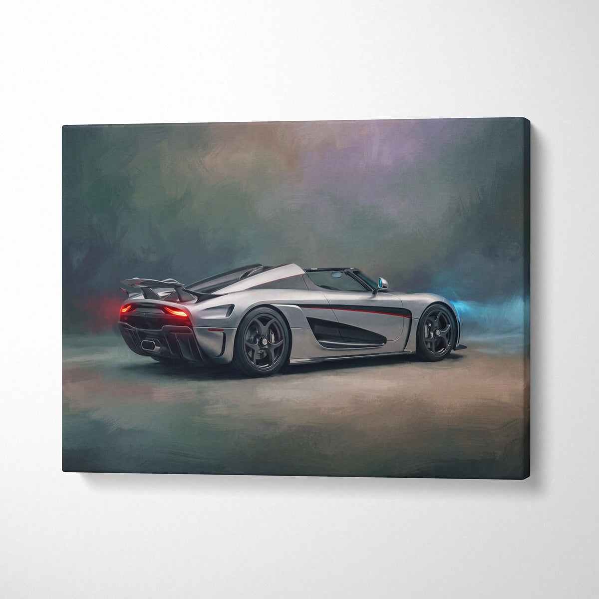 Silver Koenigsegg Agera RS convertible sports car luxury supercar canvas print wall art for automotive decor