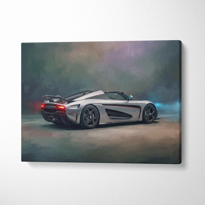 Silver Koenigsegg Agera RS convertible sports car luxury supercar canvas print wall art for automotive decor