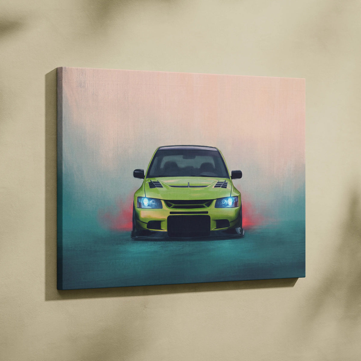 Mitsubishi Lancer Evolution Inspired Automotive Wall Art, JDM Tuner Canvas Print for Living Room