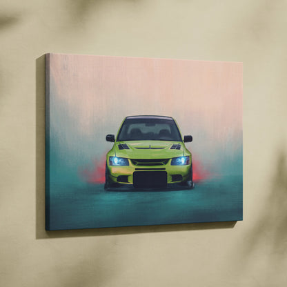 Mitsubishi Lancer Evolution Inspired Automotive Wall Art, JDM Tuner Canvas Print for Living Room