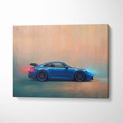 Blue Porsche 911 GT3 inspired canvas art premium automotive wall decor featuring a sports car print on canvas