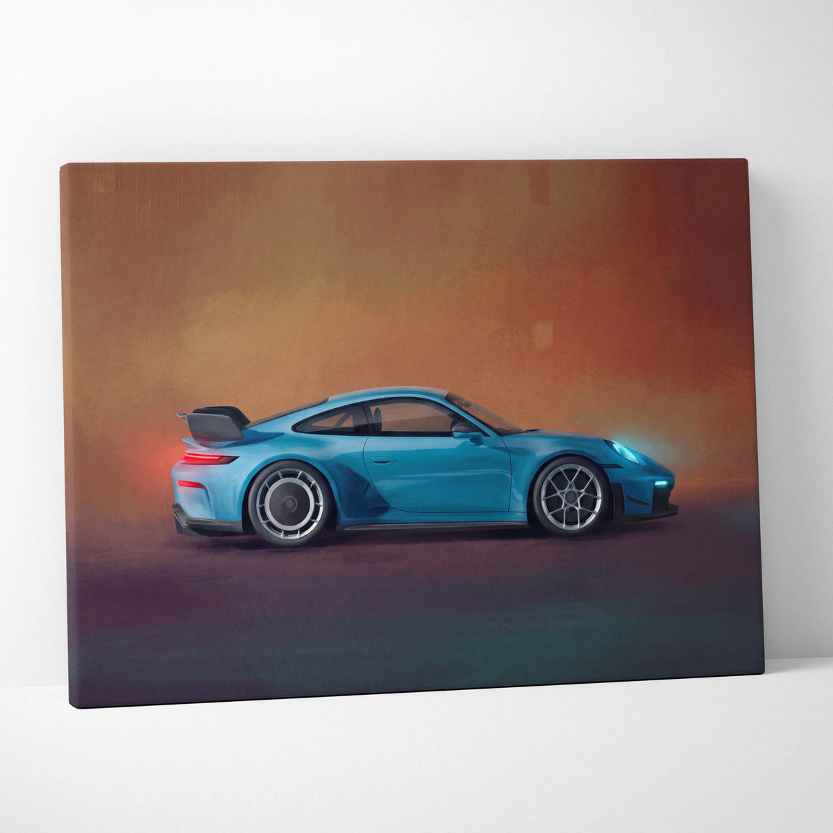 Blue porsche 911 gt3 rs inspired sports car canvas print featuring track edition design for wall art decor