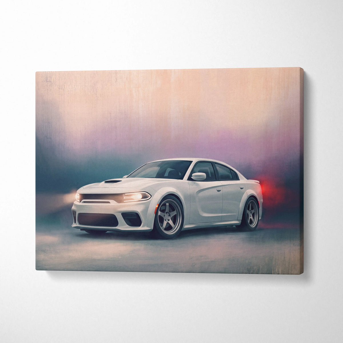 Dodge Charger Inspired Automotive Wall Art, White Muscle Car Canvas Print