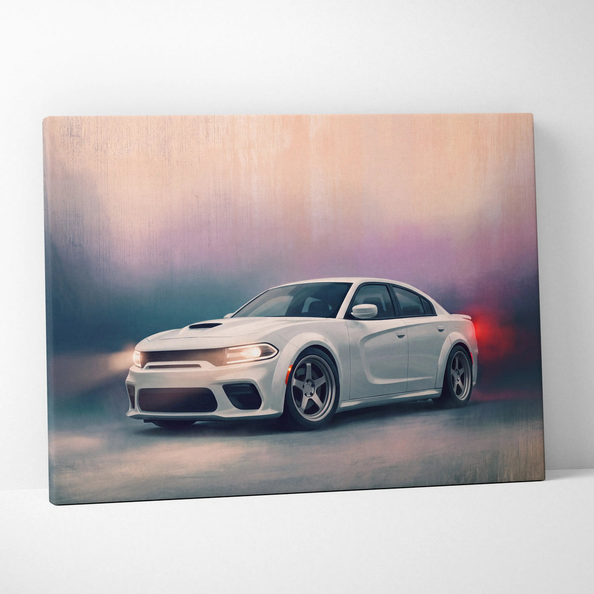 Dodge Charger Inspired Automotive Wall Art, White Muscle Car Canvas Print