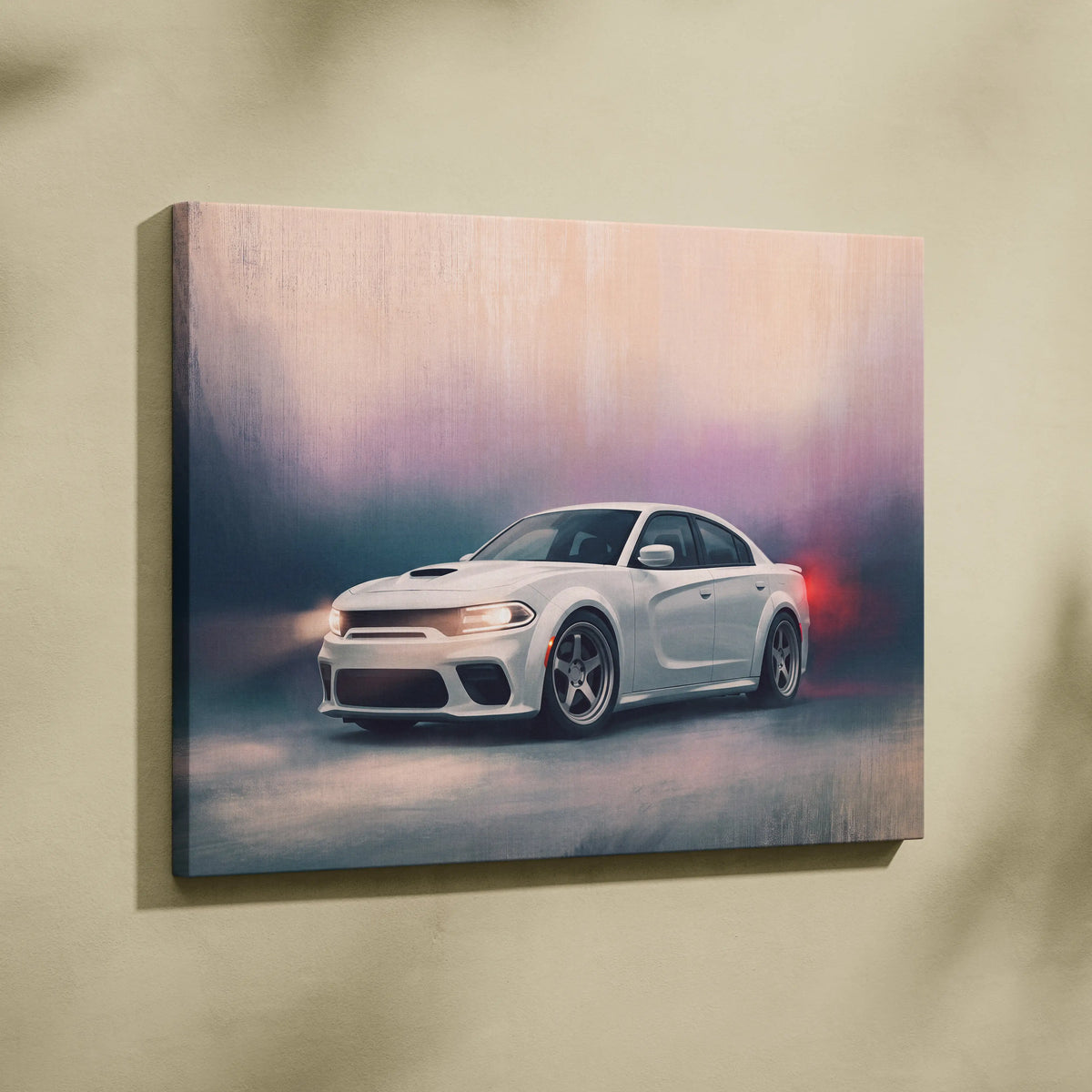 Dodge Charger Inspired Automotive Wall Art, White Muscle Car Canvas Print