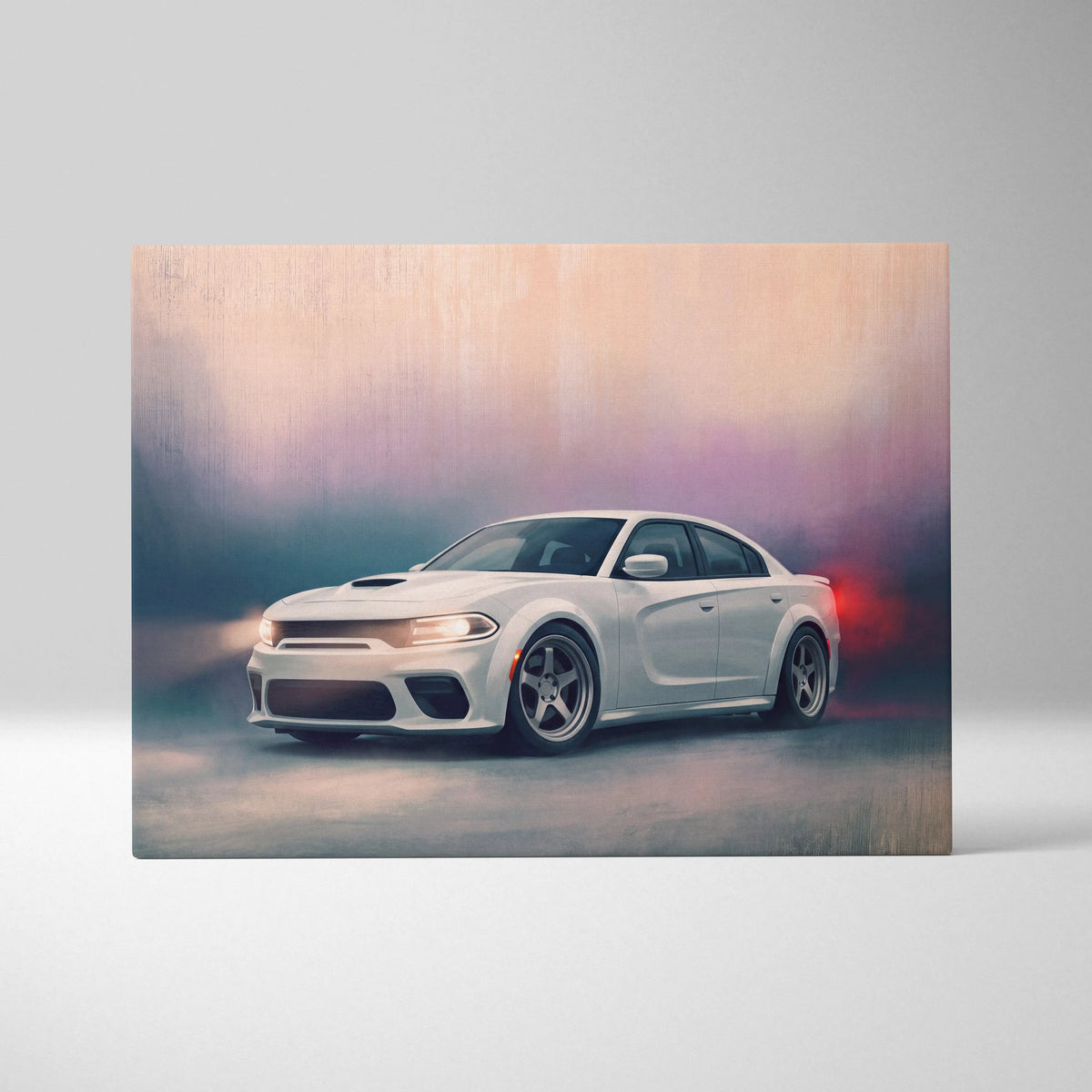 Dodge Charger Inspired Automotive Wall Art, White Muscle Car Canvas Print