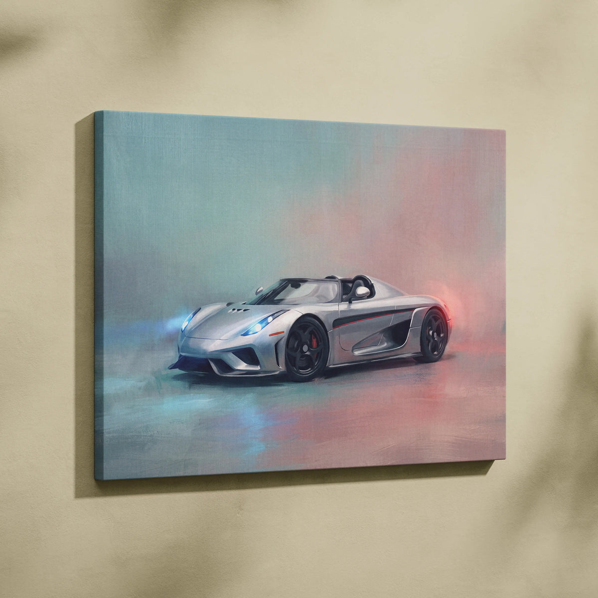 Silver koenigsegg agera rs sports car painting on canvas premium koenigsegg regera inspired automotive wall decor