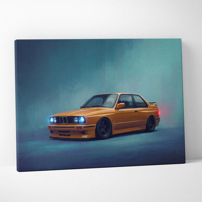 BMW E30 M3 Inspired Automotive Wall Art, Classic German Sports Car Canvas Art Print