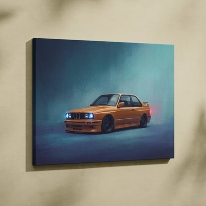 BMW E30 M3 Inspired Automotive Wall Art, Classic German Sports Car Canvas Art Print