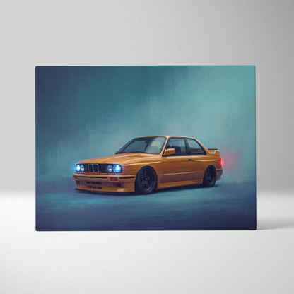BMW E30 M3 Inspired Automotive Wall Art, Classic German Sports Car Canvas Art Print