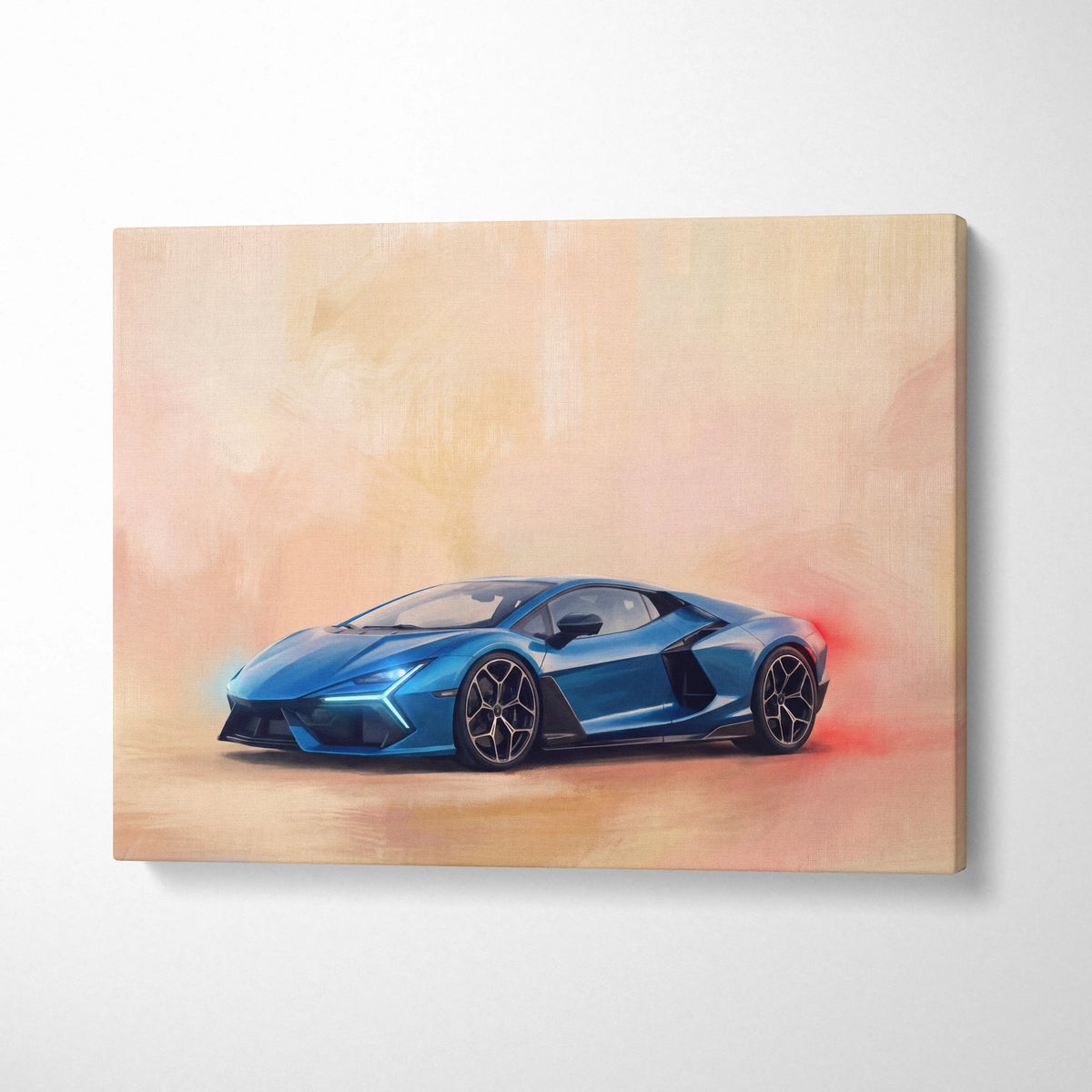 Blue Lamborghini sports car painting on canvas premium automotive wall decor inspired by Lamborghini Revuelto
