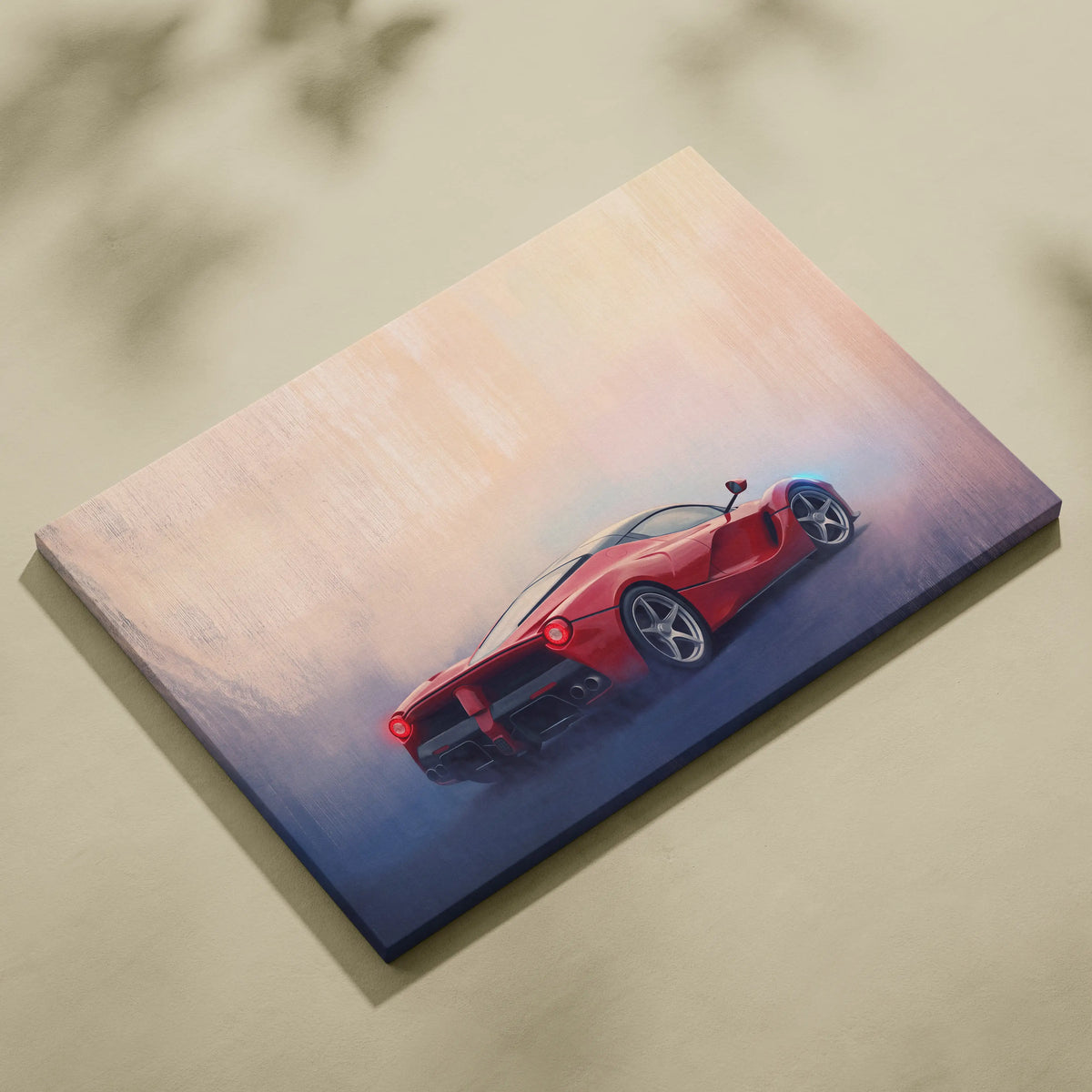 Red ferrari laferrari inspired sports car wall art canvas print featuring track edition design in vibrant red