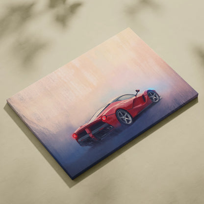 Red ferrari laferrari inspired sports car wall art canvas print featuring track edition design in vibrant red