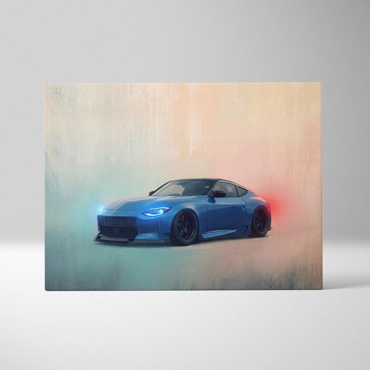 Blue nissan z sports car illustration on canvas for modern coupe car wall painting garage decor