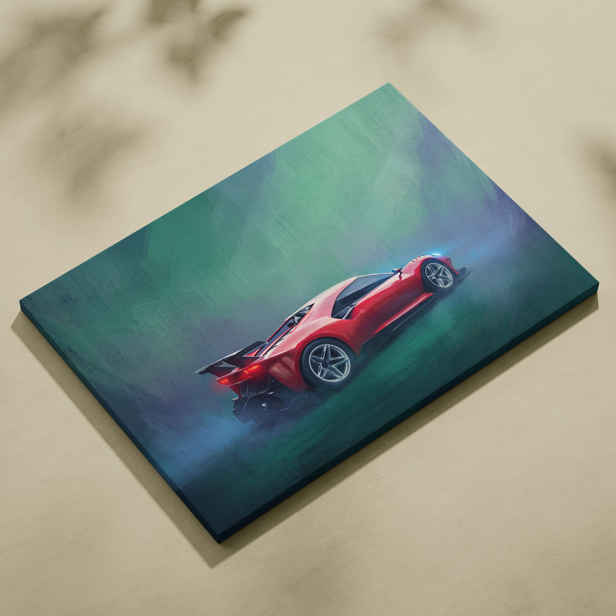 Ferrari p80c inspired car wall art canvas print featuring a red sports car with sleek design and glossy finish
