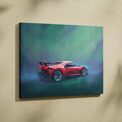 Red Ferrari sports car painting on canvas inspired by Ferrari P80/C track edition for wall art decoration