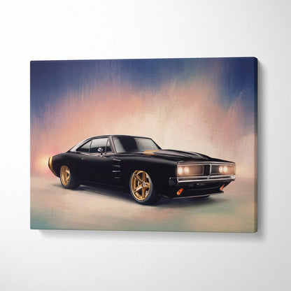 Dodge Charger Inspired Car Wall Art, Classic American Muscle Canvas Print for Office Decor