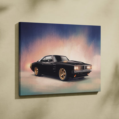 Dodge Charger Inspired Car Wall Art, Classic American Muscle Canvas Print for Office Decor